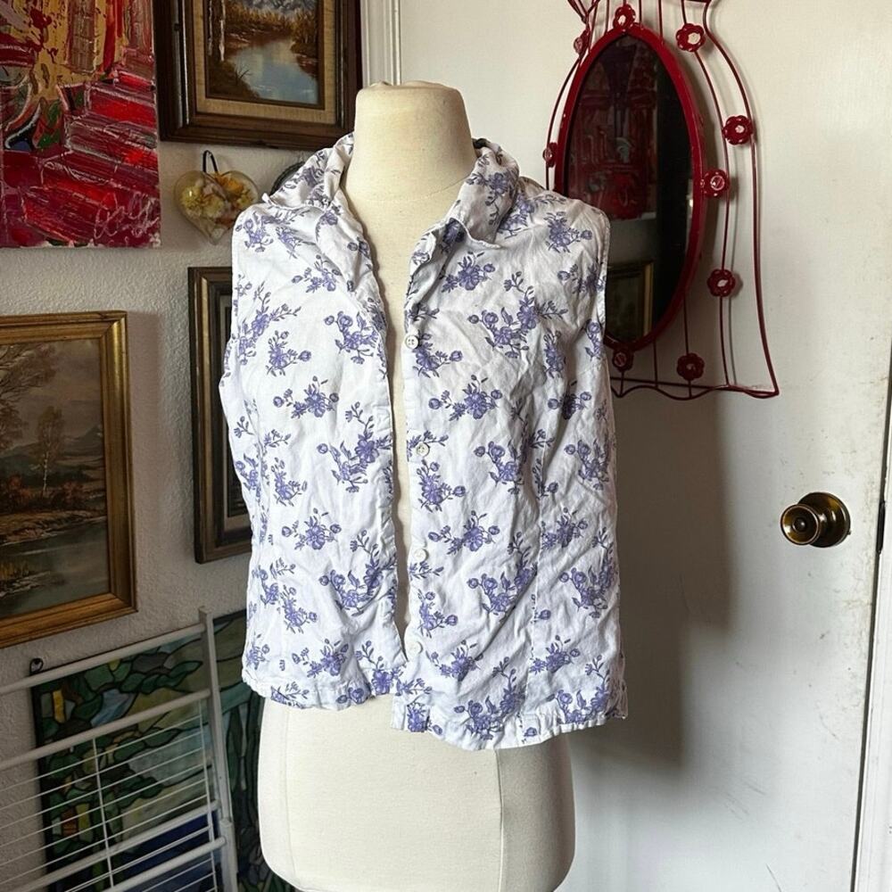 stained faded glory purple floral button up shirt